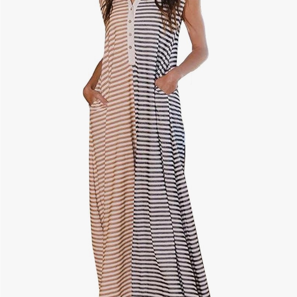 Amazon Black and Cream Striped Maxi Jumpsuit. Free people inspired